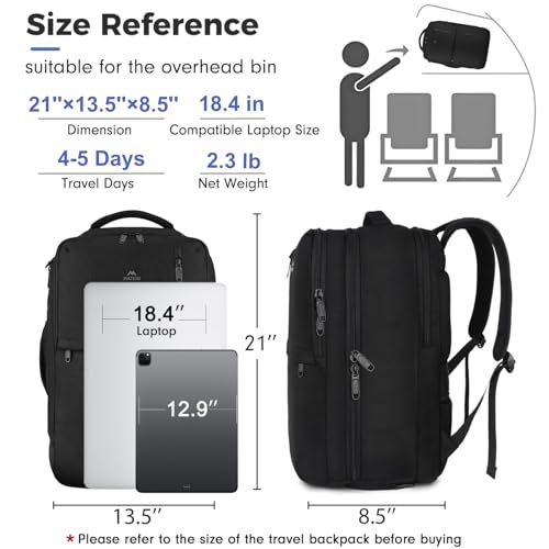 MATEIN Extra Large 45L Travel Backpack, Airline Approved 18 Inch Backpack | Shoe Compartment, Water Resistant, College Luggage Backpack, Casual Daypack, Overnight Weekender Travel Bag, Black - color: Black, size: XX-Large