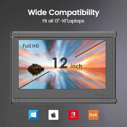 Teamgee 12" Laptop Screen Extender, Dual Display Triple Setup, Portable Monitor for 13"–16" Laptops, USB-C/HDMI/USB-A Plug & Play, Ideal for Remote Work & Multitasking - size: Triple 12"