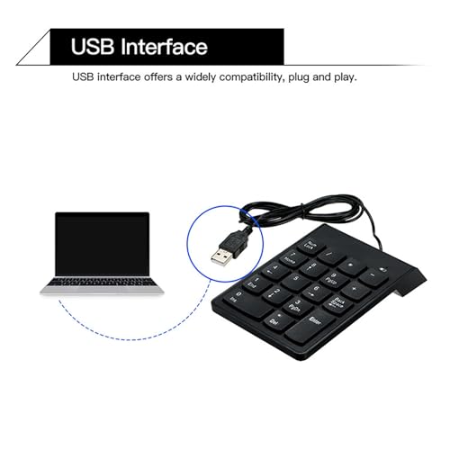 cimetech Wired Number Keypad, 18 Key USB Numeric Pad | Office Accounting, Portable, Mini, for Laptop PC Computer Desktop Surface Pro Notebook - color: Wired-Black