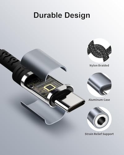 USB C to 3.5mm Audio Adapter 2Pack, Nylon Braided Aux Dongle Cord, Plug and Play, Compatible with iPhone 17/16/15 Pro Max, Samsung S25/S24/S23, iPad Pro, MacBook, Huawei, Xiaomi, for Car/Home/Office