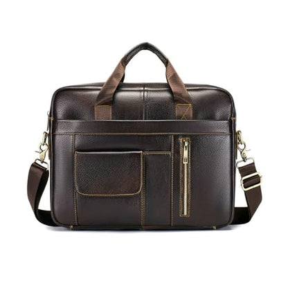 FANDARE Laptop Tote Bag for Men Full Grain Leather Briefcase Business Tote Messenger Handbag - color: Brown