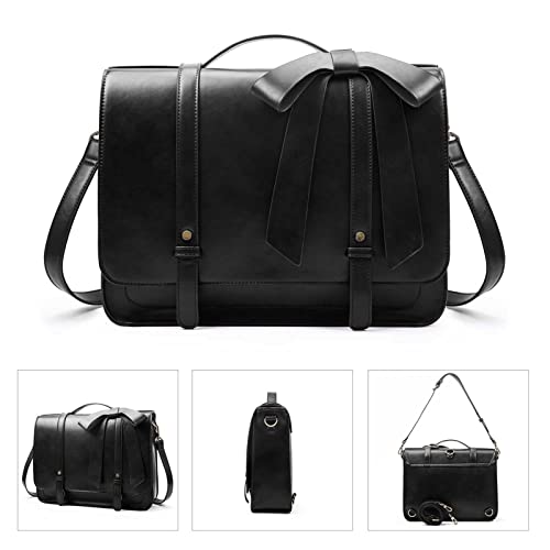 ECOSUSI Briefcase for Women Messenger Backpack PU Leather Laptop Bag Satchel Computer Bag for College Business Travel | PU Leather - color: Black