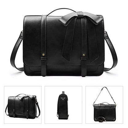 ECOSUSI Briefcase for Women Messenger Backpack PU Leather Laptop Bag Satchel Computer Bag for College Business Travel | PU Leather - color: Black