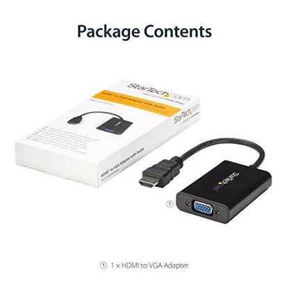 StarTech.com HDMI to VGA Adapter – 1920x1080 – HDMI Converter with Audio Output – VGA to HDMI Monitor Adapter (HD2VGAA2),Black | HDMI to VGA converter, 1080p, 2-channel analog audio output, No software required, Compact lightweight - size: HDMI to VGA - C