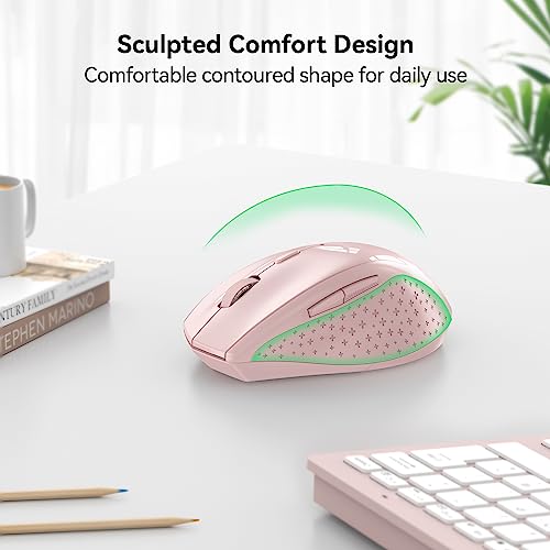 TECKNET Wireless Mouse, 2.4G USB Computer Mouse with 6-Level Adjustable 4800 DPI, 30 Months Battery, Ergonomic Grips, 6 Buttons Portable for PC, Chromebook, Mac - Pink - color: Pink