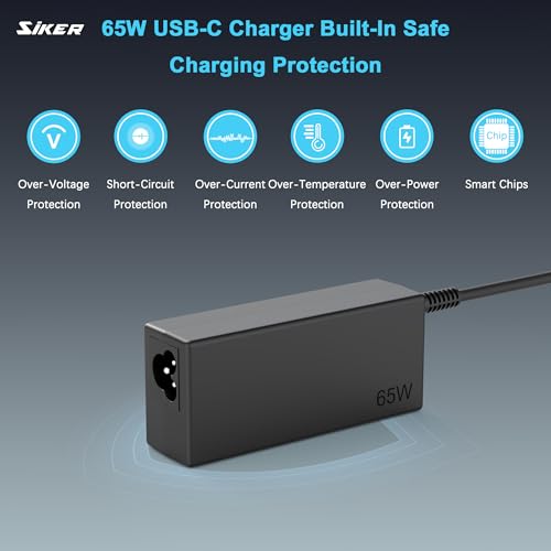 SiKER 65W USB-C Laptop Charger for Lenovo ThinkPad | X1 Carbon, X13, T14, T14s, E14, L15, Yoga 7i/9i, C930, ThinkBook 13s/14/15/16, Chromebook C330/S330, travel design - color: black7