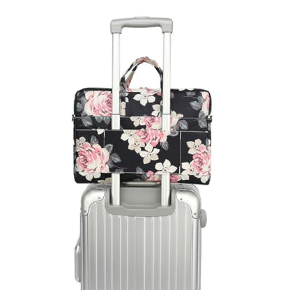 Muti-Pockets Laptop Briefcase Shoulder Bag,Rebound Bubble Cushioned Fits 15.6 inch-16 inch Laptop (Pink Rose) - color: Multicolor Floral