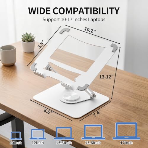 ALASHI Laptop Stand for Desk with 360° Rotating Base, Multi-Angle Adjustable Laptop Stands, Foldable Laptop Riser Compatible with 10 to 17 Inches PC Computer, White - color: A-White