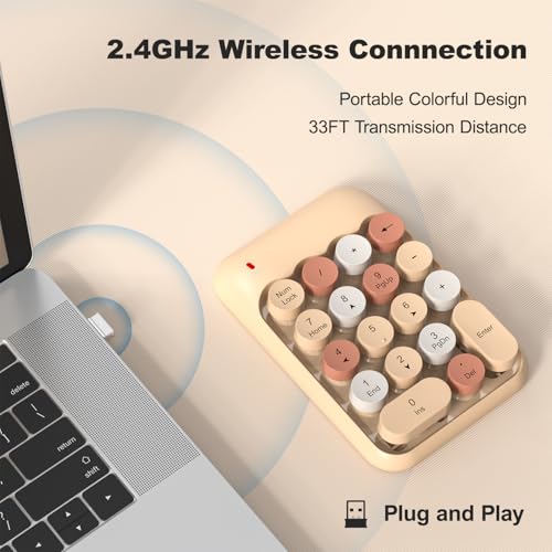 MOWUX Wireless Number Pads, Cute Colorful Numeric Keypad Numpad Portable 2.4 GHz Financial Accounting Number Keyboard Extensions, 18 Key Number Numpad for Laptop Desktop, PC (Cream) - color: Milk Tea