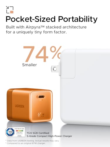 UGREEN Nexode Air 65W USB C Charger, Foldable Mini Charger Block Fast Charging with USB C Cable, GaN Charger for MacBook Air/Neo/Pro, iPhone 17 16, Galaxy S26/S25, iPad, Orange - color: Orange