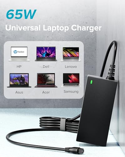 Powseed 65W Universal Laptop Charger for Dell HP Asus Acer Samsung Toshiba Lenovo IBM Sony Gateway Notebook Ultrabook Chromebook, DC Output 18.5V 19V 19.5V 20V Power Adapter Supply Cord 65W