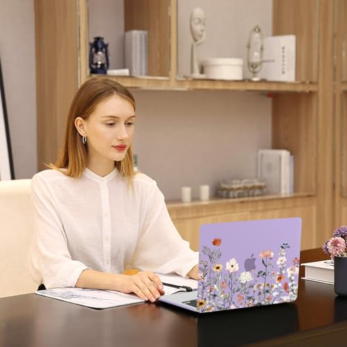 MOSISO Compatible with MacBook Air 13 inch Case M5 2026 M4 2025 M3 M2 2024-2022 A3449 A3240 A3113 A2681, Plastic Garden Flowers Hard Shell&Keyboard Cover&Screen Film for MacBook Air 13.6, Purple - color: Purple