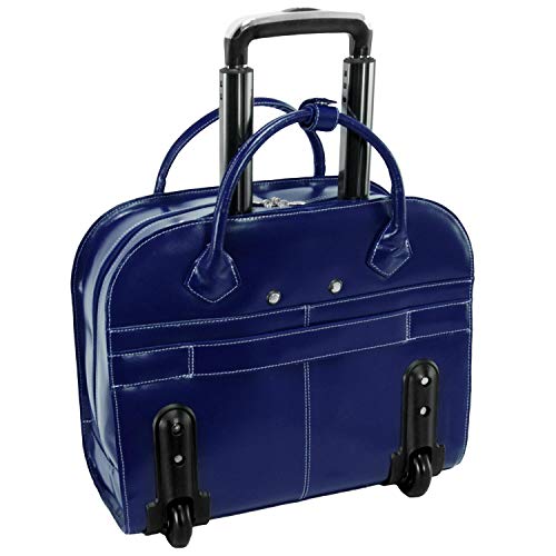 McKlein GRANVILLE, Top Grain Cowhide Leather, 15" Horizontal Wheeled Ladies' Laptop/Computer & Tablet Business Briefcase Bag/Women's Rolling Overnight Travel Bag, Removable trolley case - color: Navy, size: 16.75"x7.25"x14.5"