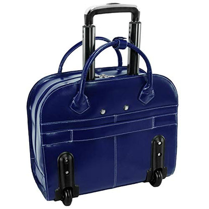 McKlein GRANVILLE, Top Grain Cowhide Leather, 15" Horizontal Wheeled Ladies' Laptop/Computer & Tablet Business Briefcase Bag/Women's Rolling Overnight Travel Bag, Removable trolley case - color: Navy, size: 16.75"x7.25"x14.5"