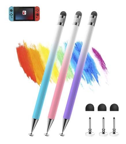 Kenkor Stylus(3pcs),2-in-1 Stylus Pen for Touch Screen, Stylus Pen for iPad | No Charging,Compatible with Apple(iPhone/iPad)/Nintendo Switch/Samsung/Google/Microsoft/Android Tablets Touch Screens Devices - color: Pink+Blue+Purple
