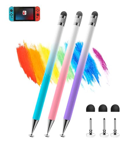 Kenkor Stylus(3pcs),2-in-1 Stylus Pen for Touch Screen, Stylus Pen for iPad | No Charging,Compatible with Apple(iPhone/iPad)/Nintendo Switch/Samsung/Google/Microsoft/Android Tablets Touch Screens Devices - color: Pink+Blue+Purple