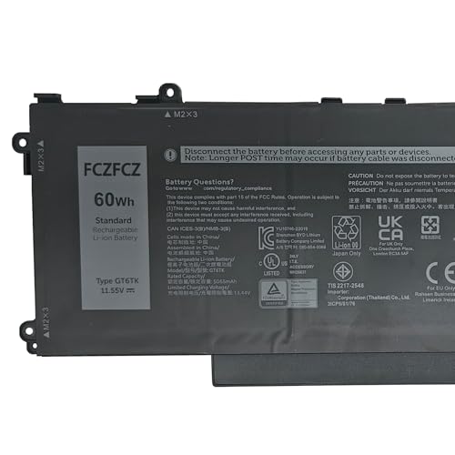 GT6TK Battery 60Wh 5065mAh Replacement for Dell Latitude 9440 2-in-1 9450 2-in-1 Series K2CPY 31CP5/81/75 11.55V 3-Cell - size: 10.43*3.98*0.24 inch GT6TK