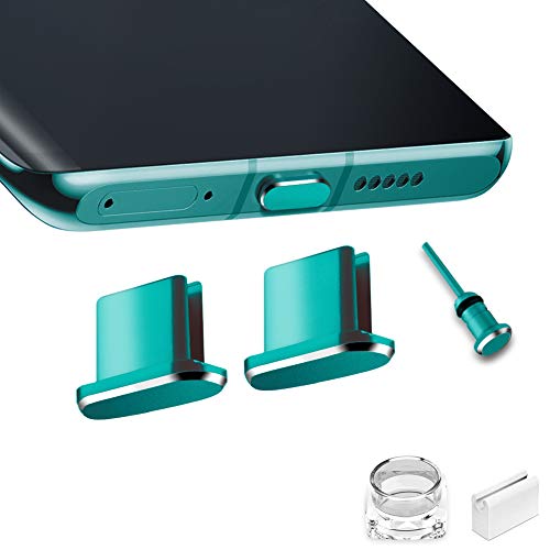 USB C Port Cover Plugs Metal Anti Dust Cap Protectors 2 PCS for Smartphone MacBook Pro Air Laptop Charging Port with SIM Card Removal Pin Compatible with Samsung Galaxy S24 S23 S22 S21 (Green) - color: Green