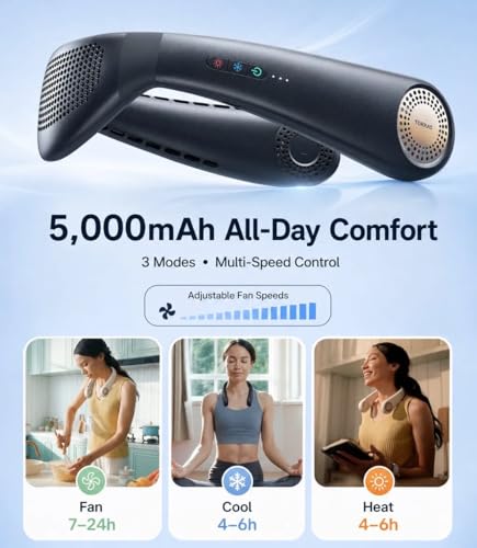TORRAS COOLiFY Air 2026 Upgraded Neck Fan Air Conditioner, Dual-Airflow Pro Cooling, Ultra Light Portable Fan Rechargeable, Personal Cooling Fan Travel Essentials, Gift for Dad Husband Father, Black - color: Deep Black