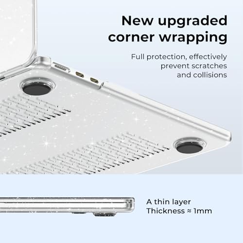 EooCoo for MacBook Neo Case 13 inch 2026, 100% Match Color, Sparkly Clear | Lightweight, Protective Hard Shell Case & Keyboard Cover & Screen Film, Model A3404 with A18 Pro Chip - color: Sparkly Clear