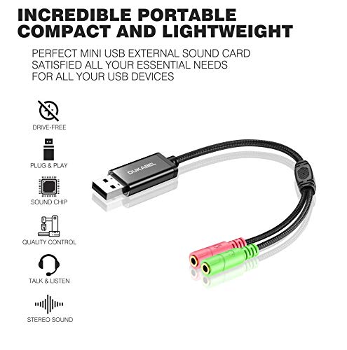 USB Audio Adapter with 3.5mm Jack External USB Sound Adapter - 30CM/2Pack | USB External Stereo Sound Card with 3.5mm Earphone and Microphone for PS4, PS5, Windows, Mac, Linux, Plug and Play - size: 9.8 inch / 25 cm/2Pack