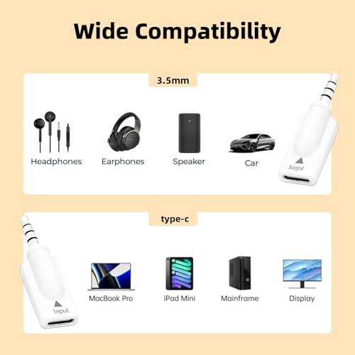 Poyiccot USB C to 3.5mm Jack Audio Adapter 1Pack, USB Type C Female to 3.5mm Male Audio Adapter, Type C to AUX Headphone Stereo HiFi DAC Jack for iPhone 15, MacBook, Car Headphone, White - style: 1 Pack Male to Female White