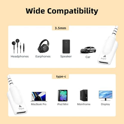 Poyiccot USB C to 3.5mm Jack Audio Adapter 1Pack, USB Type C Female to 3.5mm Male Audio Adapter, Type C to AUX Headphone Stereo HiFi DAC Jack for iPhone 15, MacBook, Car Headphone, White - style: 1 Pack Male to Female White