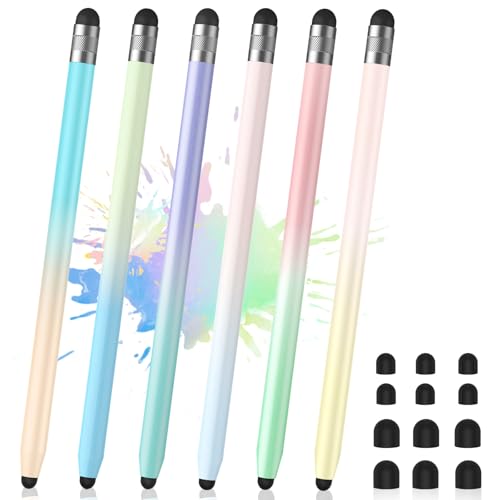 6Pcs Stylus, Stylus Pen for Touchscreen, 2-in-1 Stylus Pen for iPad | High Precision and Sensitivity Double Rubber Tips, Compatible with iPad/iPhone/Android Tablets and Touch Screen - color: 6 Gradient Colors