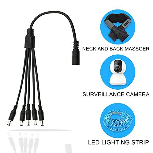 GINTOOYUN DC 5.5mm x 2.1mm Splitter Cable, 1 Female to 5 Male DC Splitter Adapter 12V DC Power Extension Cable for LED Strip Light, CCTV Security Camera 0.7m (1 to 5 Way)