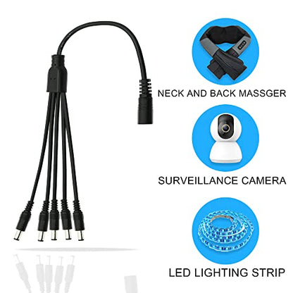 GINTOOYUN DC 5.5mm x 2.1mm Splitter Cable, 1 Female to 5 Male DC Splitter Adapter 12V DC Power Extension Cable for LED Strip Light, CCTV Security Camera 0.7m (1 to 5 Way)