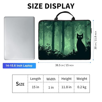 Laptop Bag,14 15 15.6 inch Laptop Case Sleeve,Computer Sleeve with Handle for Women Men,Carrying Case for MacBook,Dell,Lenovo,Notebook Computer,Green Black Cat - color: Green Black Cat