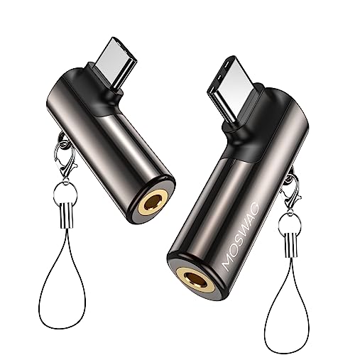 MOSWAG USB C to 3.5mm Jack USB C Headphones Adapter Right Angle Type USB C to AUX Jack Adapter Audio Dongle Zinc Alloy Headphone Adapter Compatible with Samsung S23 S22 Pixel 7/6 iPad Pro/Air - color: Brown, size: 2 Pack