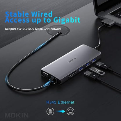 MacBook Pro Docking Station Dual Monitor HDMI Adapter,12 in 1 USB C Adapters for MacBook Pro Air Mac HDMI Dock Dongle Dual USB C to Dual HDMI VGA Ethernet AUX 4USB SD/TF100W PD