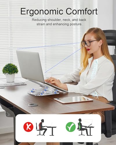 Laptop Stand for Desk Adjustable Computer Stand Foldable Laptop Riser Notebook Holder Adjustable Height for MacBook PC Computer Notebook Office Desk Accessories 10-17 Inch - color: Silver