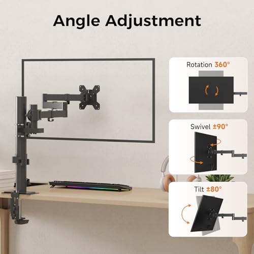 suptek Single Monitor Arm, Universal 3 Tier Arm Fully Adjustable Pole Mount Bracket Monitor Mounting for 13 to 27 inch Screen, Weight up to 22lbs, Mounting Holes 75x75mm to 100x100mm,Black - size: 3 Tier Monitor Arm