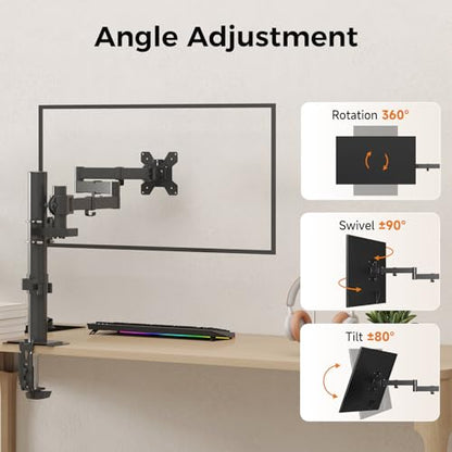 suptek Single Monitor Arm, Universal 3 Tier Arm Fully Adjustable Pole Mount Bracket Monitor Mounting for 13 to 27 inch Screen, Weight up to 22lbs, Mounting Holes 75x75mm to 100x100mm,Black - size: 3 Tier Monitor Arm