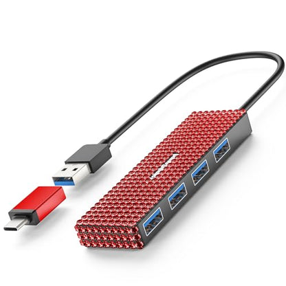 USB Splitter for Laptop, Laptop USB Port Expander, USB Hub Adapter for PC,MacBook Pro,Mac Air,Surface, Flash Drive, SSD,Gaming, Red - size: Red A+C to 4 USB