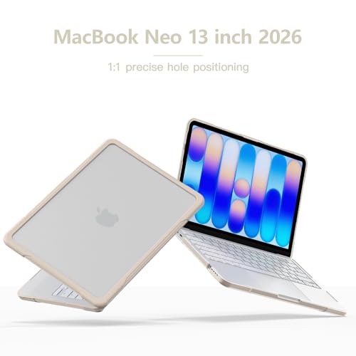 Batianda Ultimate Rugged Case for MacBook Neo 13 Inch 2026, Light Beige | Fits Model A3404, Shock-Absorbing TPU Bumper, Carbon Fiber Side Texture, Matte Rugged Shockproof Hybrid Protective Shell - color: Light Beige