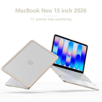 Batianda Ultimate Rugged Case for MacBook Neo 13 Inch 2026, Light Beige | Fits Model A3404, Shock-Absorbing TPU Bumper, Carbon Fiber Side Texture, Matte Rugged Shockproof Hybrid Protective Shell - color: Light Beige