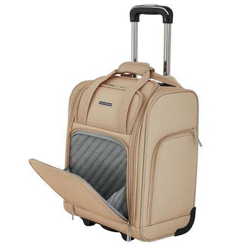 French Connection 16" Underseat Carry-On Luggage with USB/USB-C Ports, Toasted Almond - color: Toasted Almond