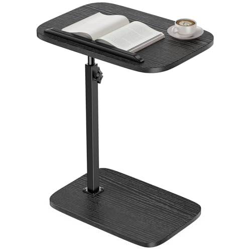 HUANUO TV Tray Table, Adjustable Height TV Tray with 360° Swivel & 90° Tilt, Sturdy Side Table with Anti-Slip Bar for Laptop, Eating, Space-Saving Side Table for Couch, Bedside, Living Room (Black) - color: Black