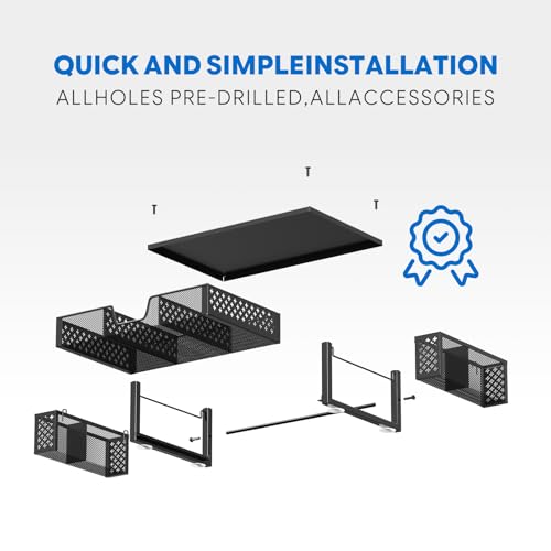 Simple Trending 2-Tier Desk Organizer, Computer Monitor Stand Riser, Black | Metal Laptop & Printer Stand, Desktop Organizer with Drawer & 2 Pen Holders, Anti Slip Pads, 18.5"W x 9.5"D x 4.75"H - size: 18.5"W x 9.5"D x 4.75"H