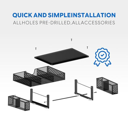 Simple Trending Desk Organizer, Computer Monitor Stand Riser, Black | Metal Laptop & Printer Stand, Desktop Organizer with Drawer & 2 Pen Holders, Anti-Slip Pads, 18.5"W x 9.5"D x 4.75"H - size: 18.5"W x 9.5"D x 4.75"H