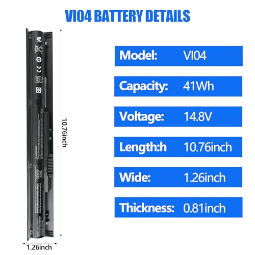 VI04 Notebook Battery for HP Spare 756743-001 756478-851 756744-001 | V104 756745-001 756478-851 for HP Pavilion 15-P 17-F Series 15-p011na 15-p165sa 15-p214dx 15-p003ax 17-f115dx 2800mAh/41Wh - size: 12.08*2.79*1.85 inch VI04