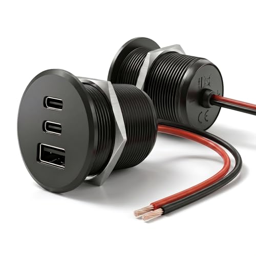 2PCS 90W All-Aluminum RV USB Outlet 12V/24V 3 Charging Ports, GIBBAB 2 36W PD3.0 Type-C+18W QC3.0 Fast Charging Socket, Recessed Mount Car Charger Cigarette Lighter Replacement for Camper Trailer Boat - color: Black, size: 2P