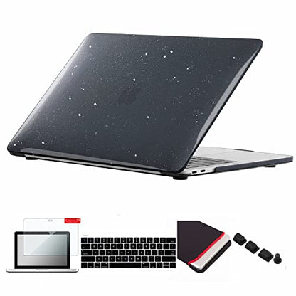 Se7enline Compatible with MacBook Pro 13 inch Case A1706/1989/A2159 Touch Bar 2019/2018/2017/2016 Glitter Bling Shining Hard Cover with Sleeve Bag&Keyboard Skin&Screen Protector&Dust Plug,Black - color: Glitter Black, size: 13 inch (2016-2019 Version)