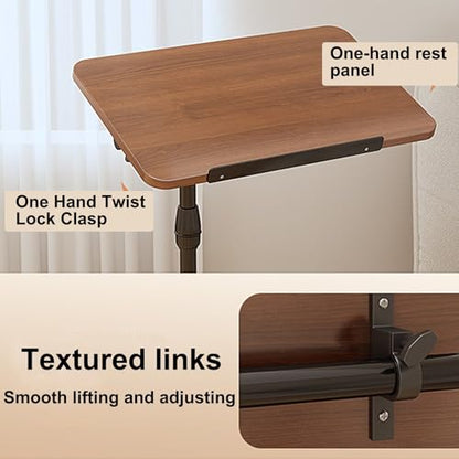 Overbed Table Tray Artificial Board Bedside Table, Office Sofa Side Table, Laptop Table, can Lift and Flip with Antis Fall Strips, Used for Home, Hospitals(Brown) - color: Brown