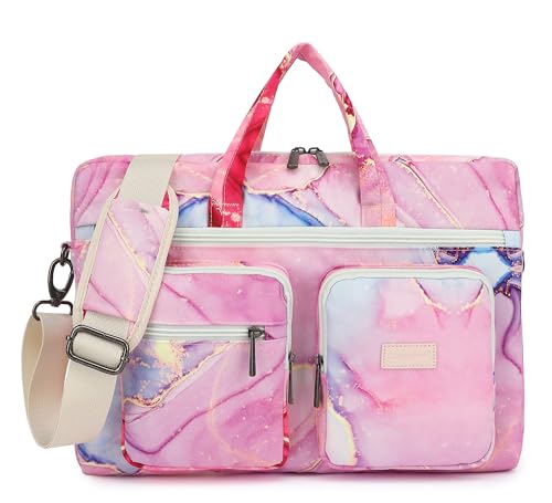 Muti-Pockets Laptop Case Bag,Rebound Bubble Cushioned Laptop Briefcase Shoulder Bag Fits 15.6 inch-16 inch Laptop(Pink Marble) - color: Pink Marble(muti-pockets)