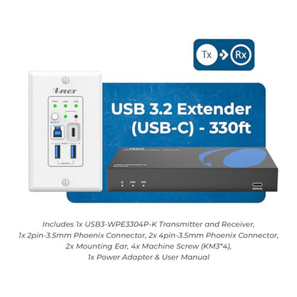 OREI USB Over Cat6 Extender 330ft, Two-Way PoC, RS-232, GPIO Support, Gen 1 | HDMI Over Ethernet with Host Extension, USB Over CAT6 – 5Gbps, Auto/Manual Host Switching, Plug & Play - size: w/ TX Wall Plate