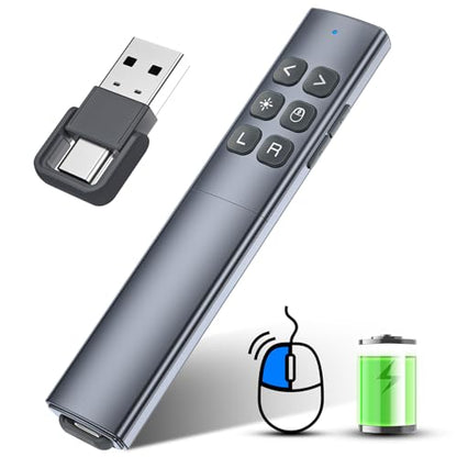 Presentation Clicker with Air Mouse - USB C Wireless Presenter Remote Clicker with Light Clicker, RF 2.4GHz PowerPoint Clicker for Presentation, Computer Clicker Slide Advancer for Mac,Laptop - color: Silver